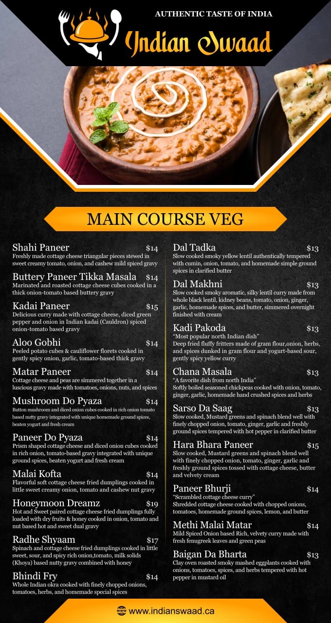 indian swaad veg main course menu